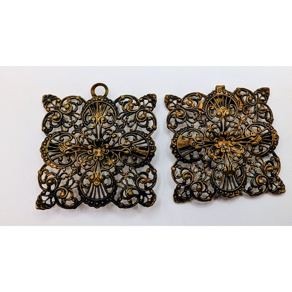 Vintage Brass Filigree Sash Buckles Cloak Clasp Set Victorian Style Openwork 2pc